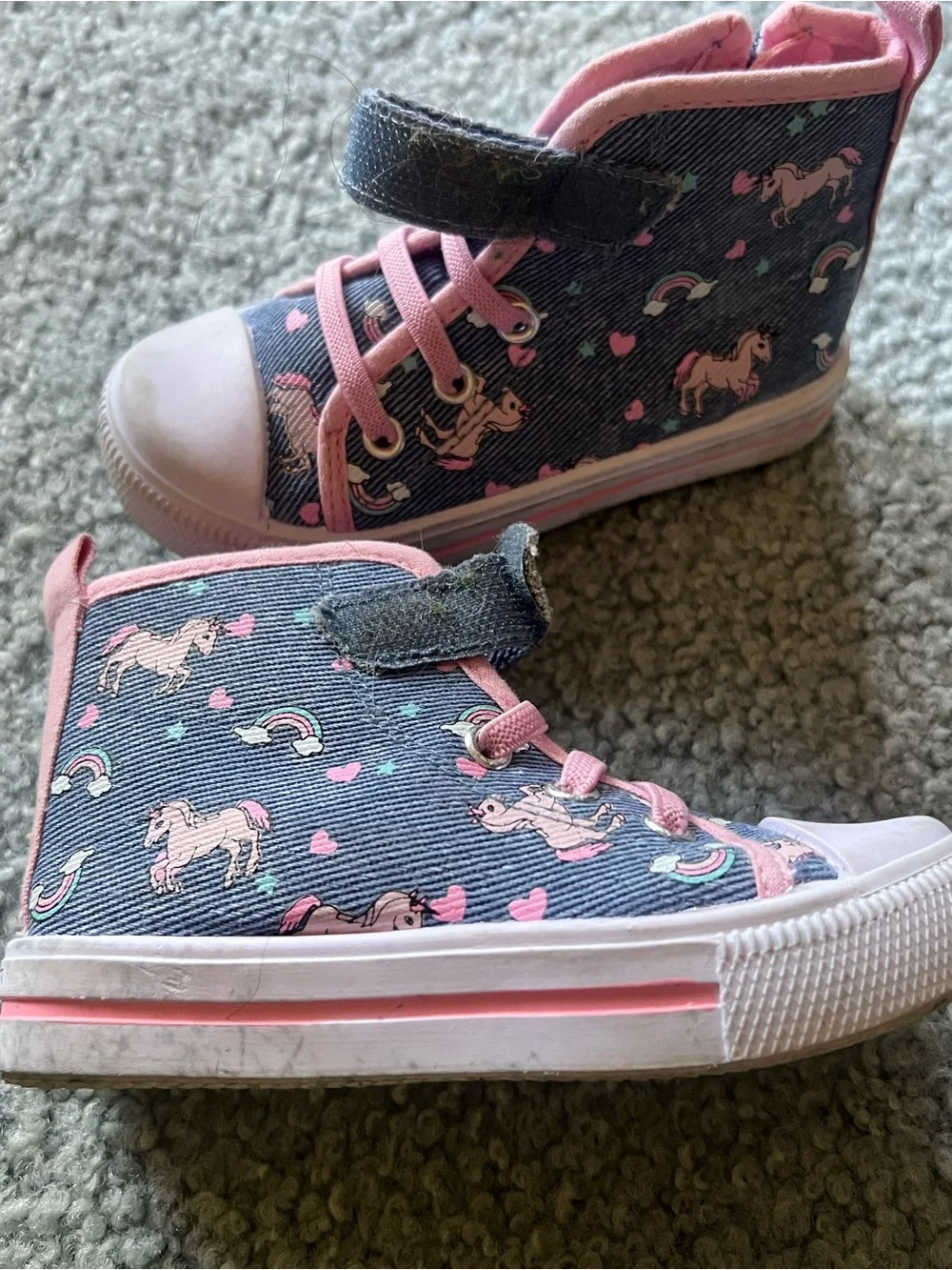 Girls High Top Sneaker Unicorn Animal Print Hook & Loop Navy Pink US 7